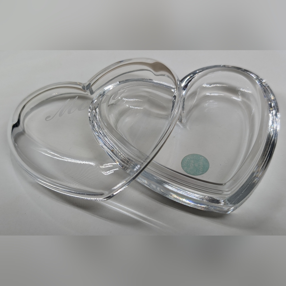 "MOM" Vintage Authentic TIFFANY & CO Lead Crystal HEART Jewelry Trinket Box - Picture 2 of 9